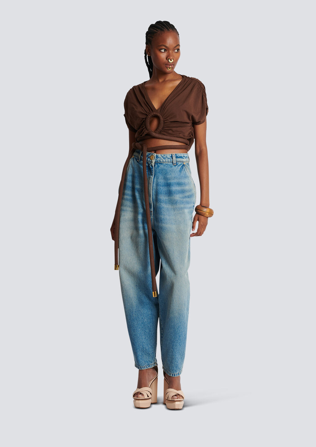 BALMAIN DRAPED JERSEY CROP TOP
