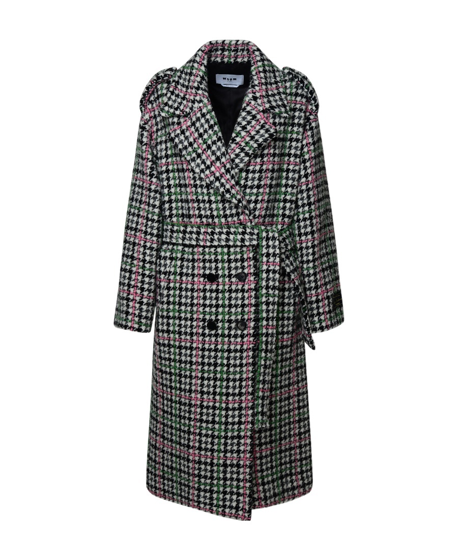 Msgm Pied-de-poule Tweed Belted Coat In Black