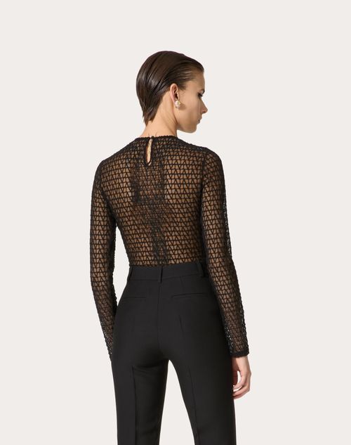 Valentino Geometric Sheer Bodysuit Keyhole Detail In Black