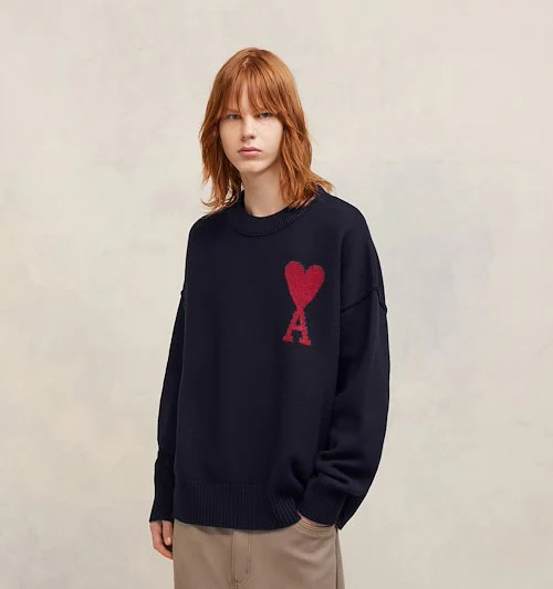 Ami Alexandre Mattiussi Ami Paris Wool Sweater With Heart Intarsia Design In Blue