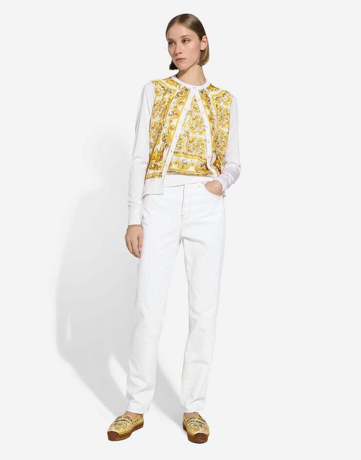 Dolce & Gabbana Silk Cardigan With Majolica Panel In White