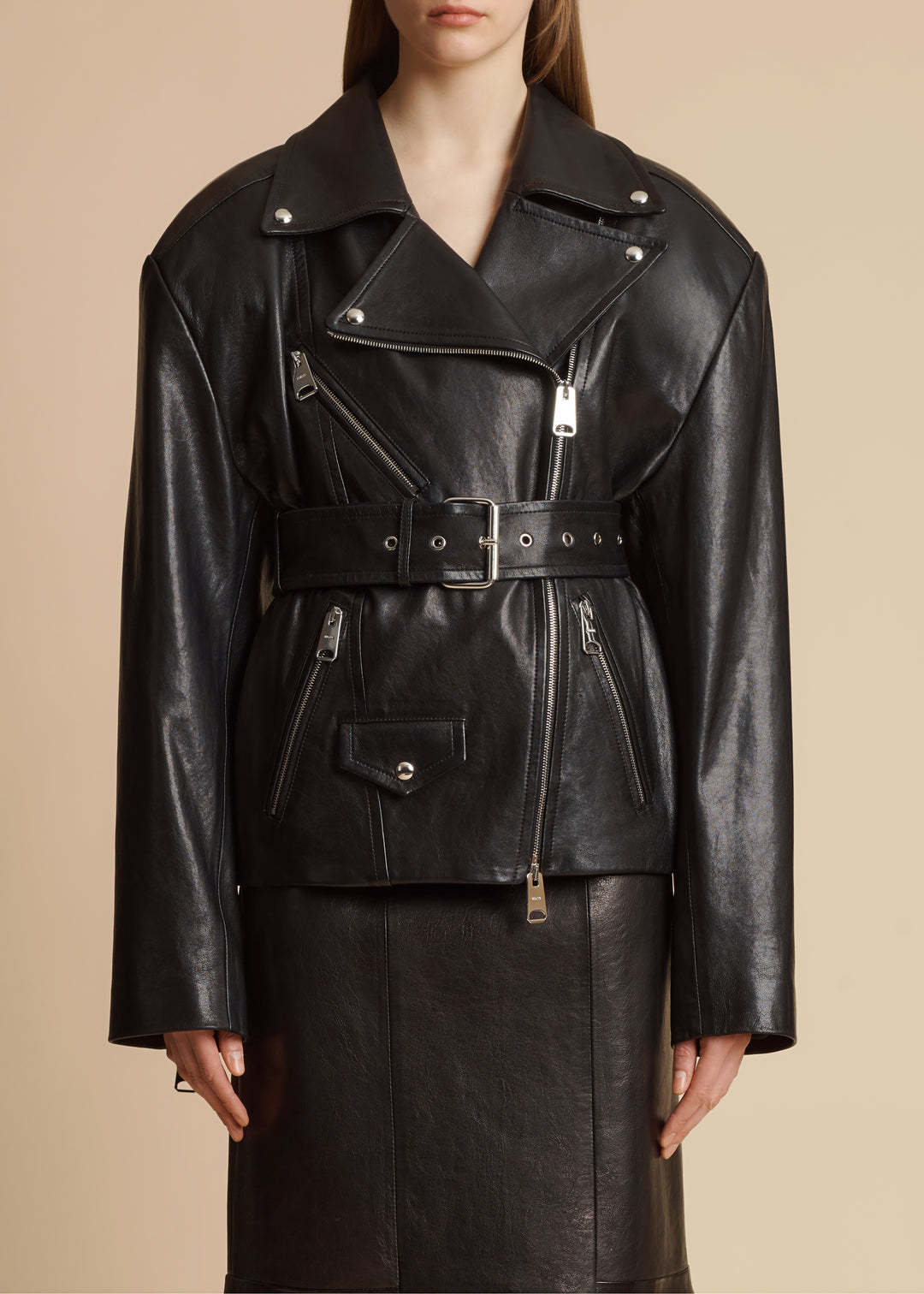Khaite Fabbie Belted Leather Jacket In Black