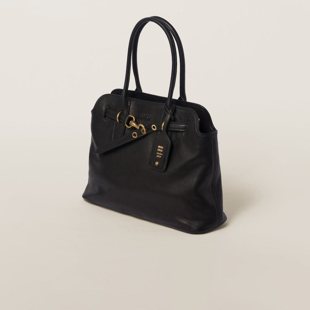 Miu Miu Women Aventure Medium Leather Handbag In Black