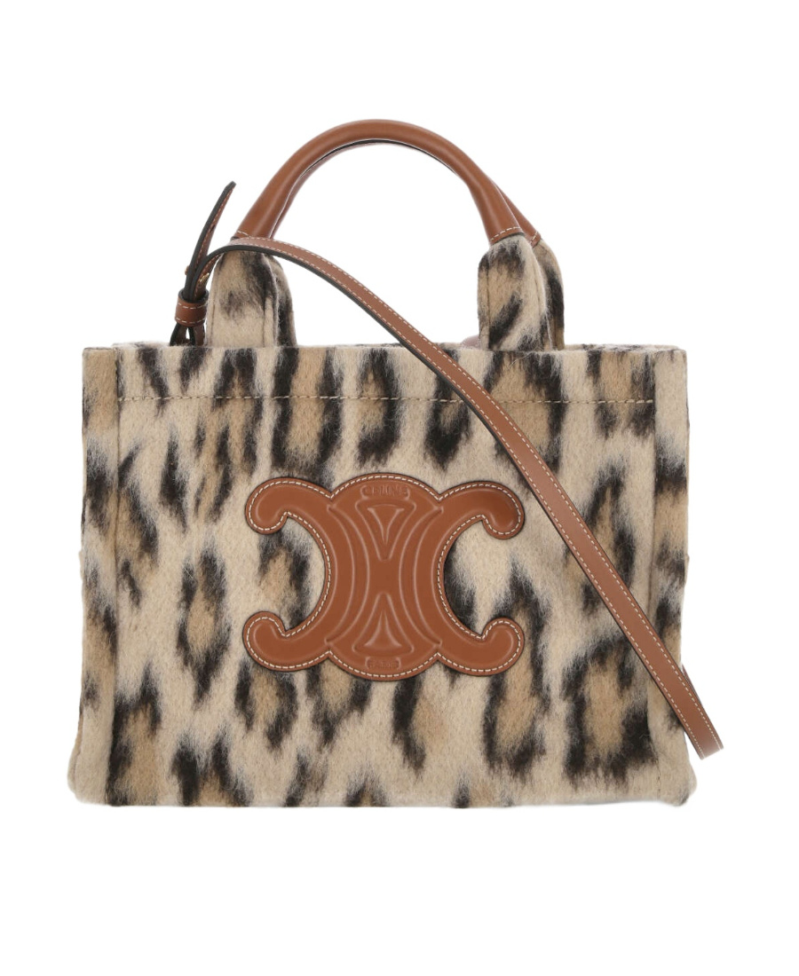 Celine Small Cabas Thais In Leopard Textile And Calfskin In Brown