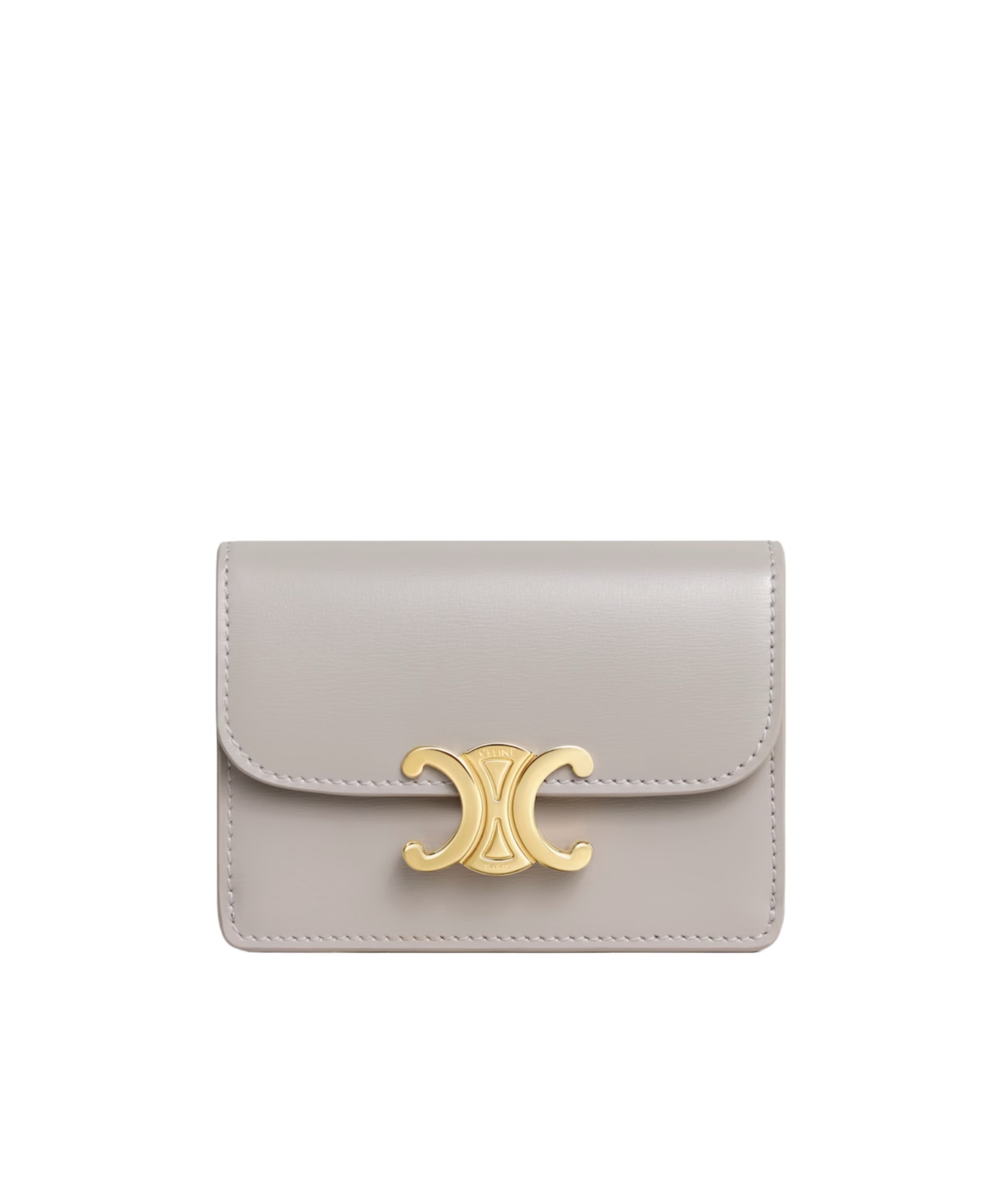 Celine Card Holder With Flap Triomphe In Shiny Calfskin In Gray