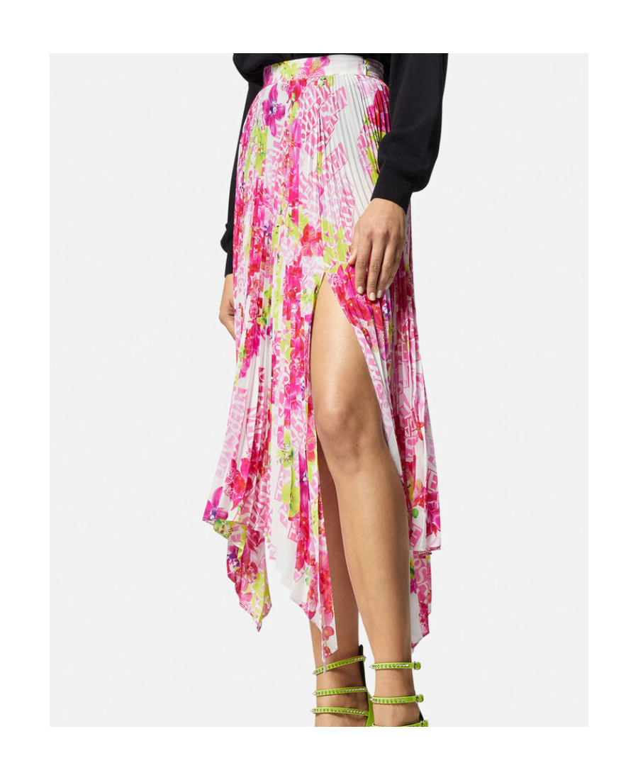 Versace Orchid Print Pleated Crepe Midi Skirt In Pink