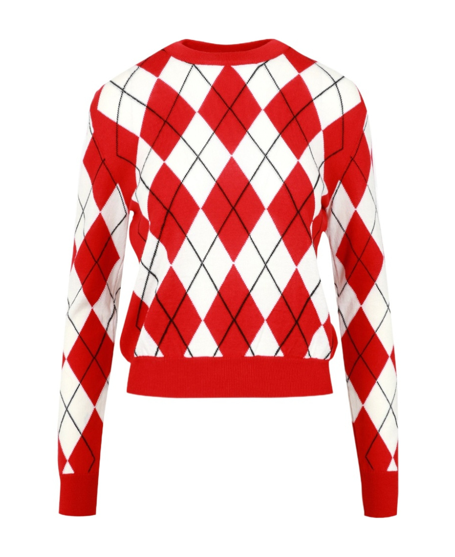 Msgm Argyle Intarsia-knit Virgin Wool Jumper In Red
