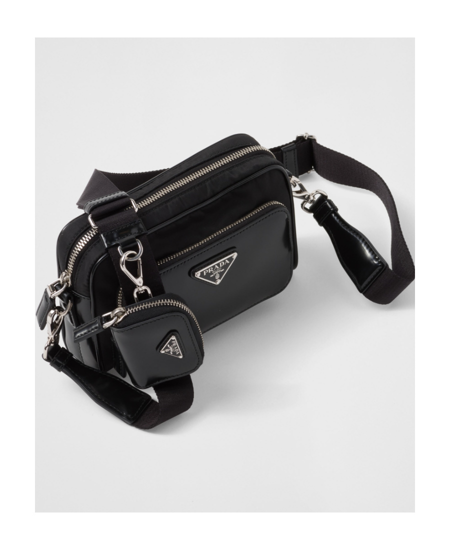 Prada Re-nylon And Brushed Leather Shoulder Bag In Black
