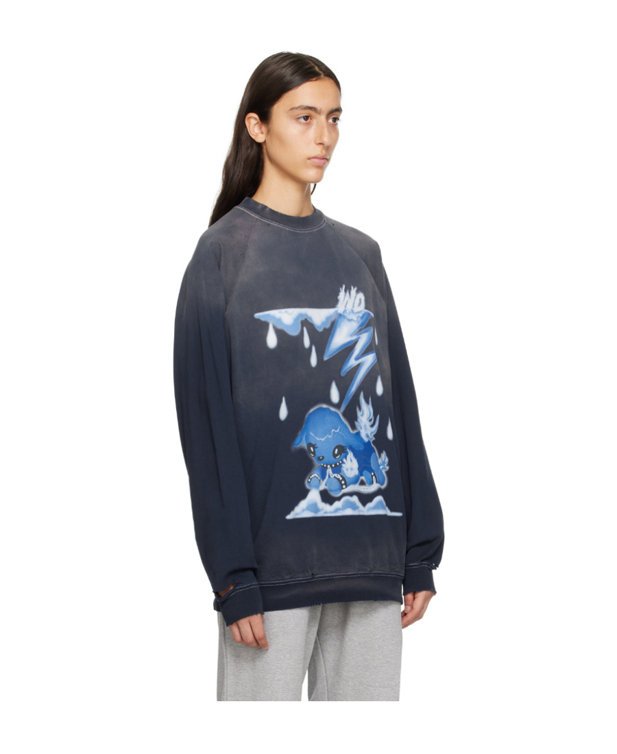 We11 Done Round-neck Long-sleeved Hoodie In Blue
