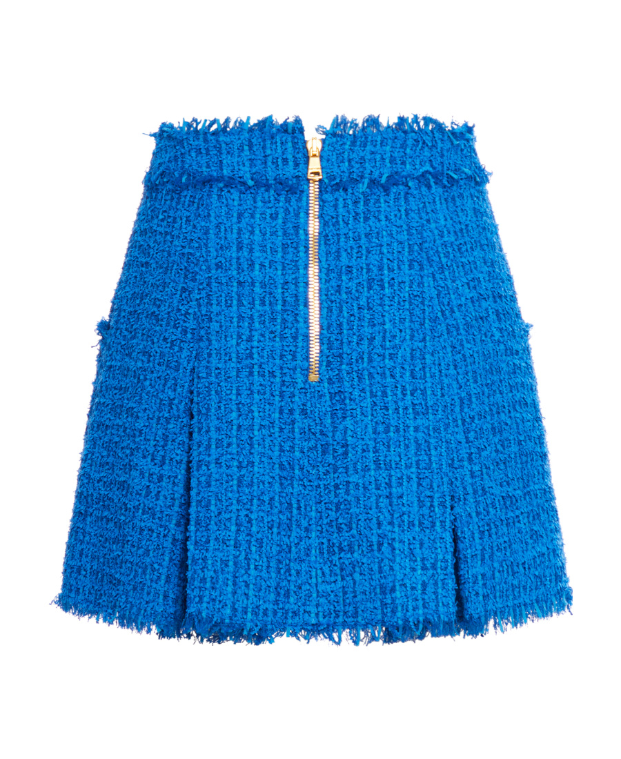 Balmain Tweed Pleated Flare Mini Skirt In Blue