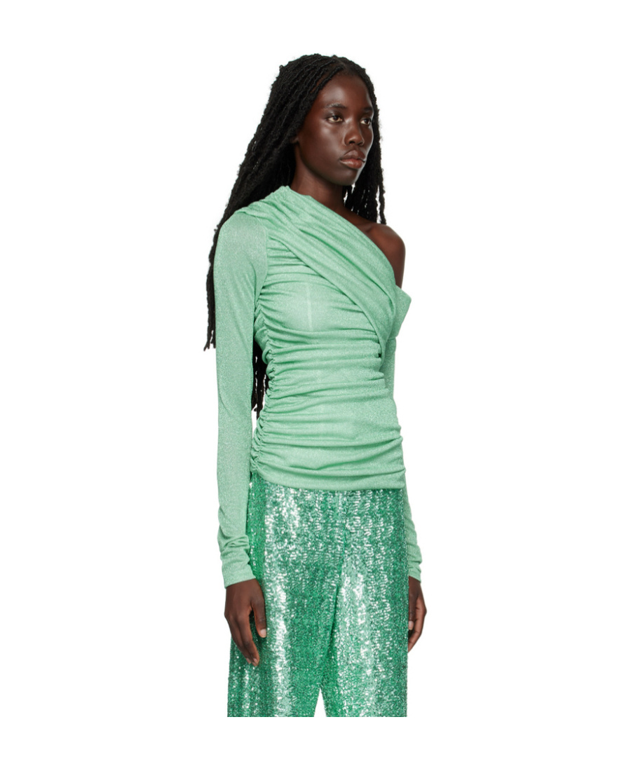Msgm One-shoulder Draped Top In Green