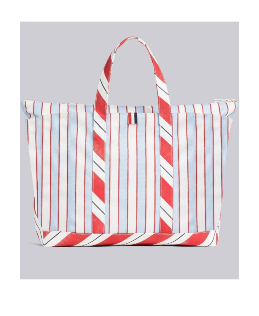 Thom Browne Logo Patch Striped Tote Bag In White