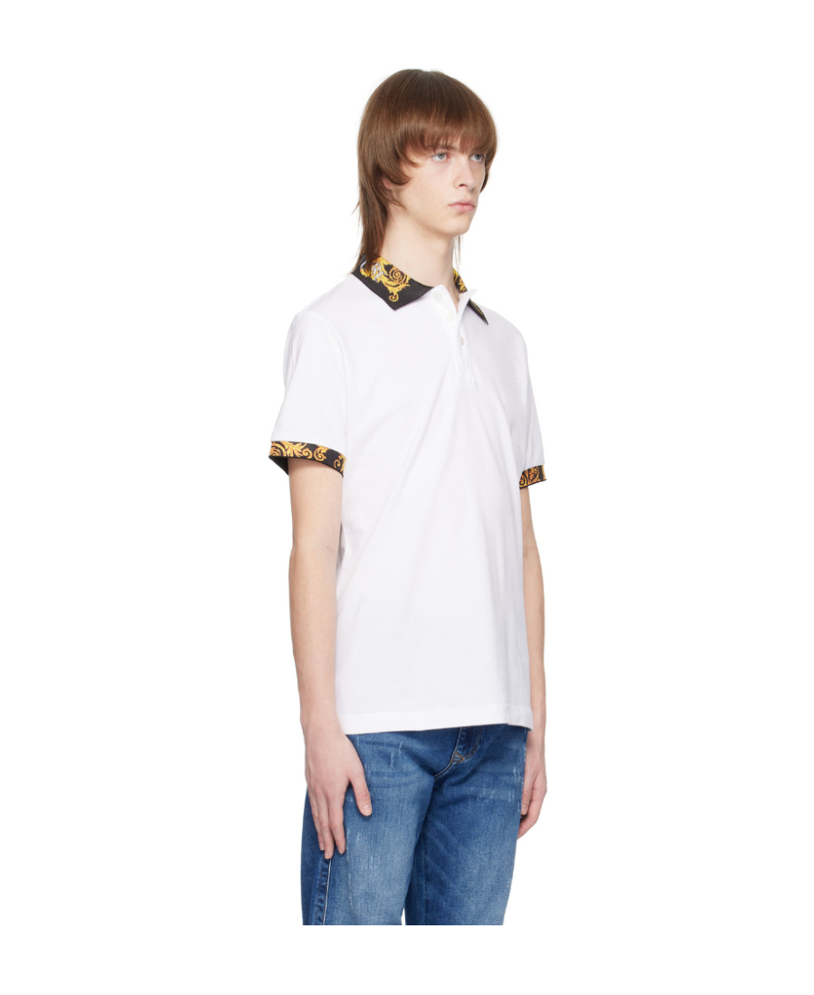 Shop Versace Jeans Lapel Short-sleeved Polo Shirt In White