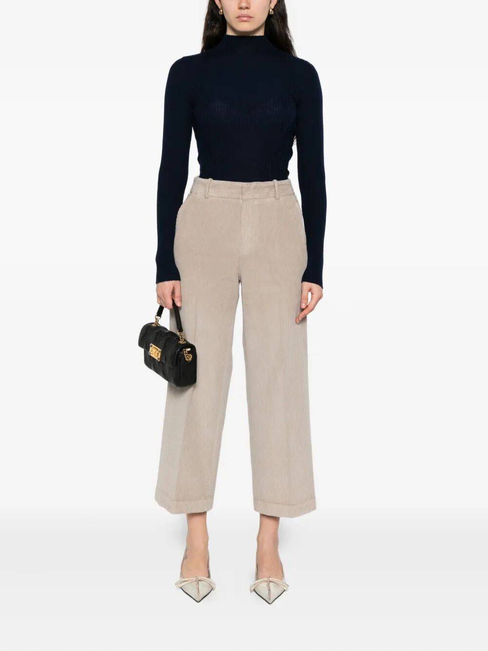 Twinset High-neck Ribbed Sweater In Blue