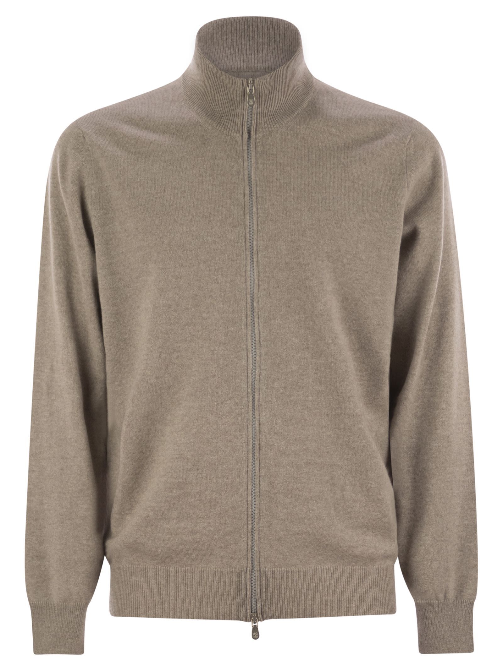 Brunello Cucinelli Men High-necked Cashmere Cardigan With Zip In Multi