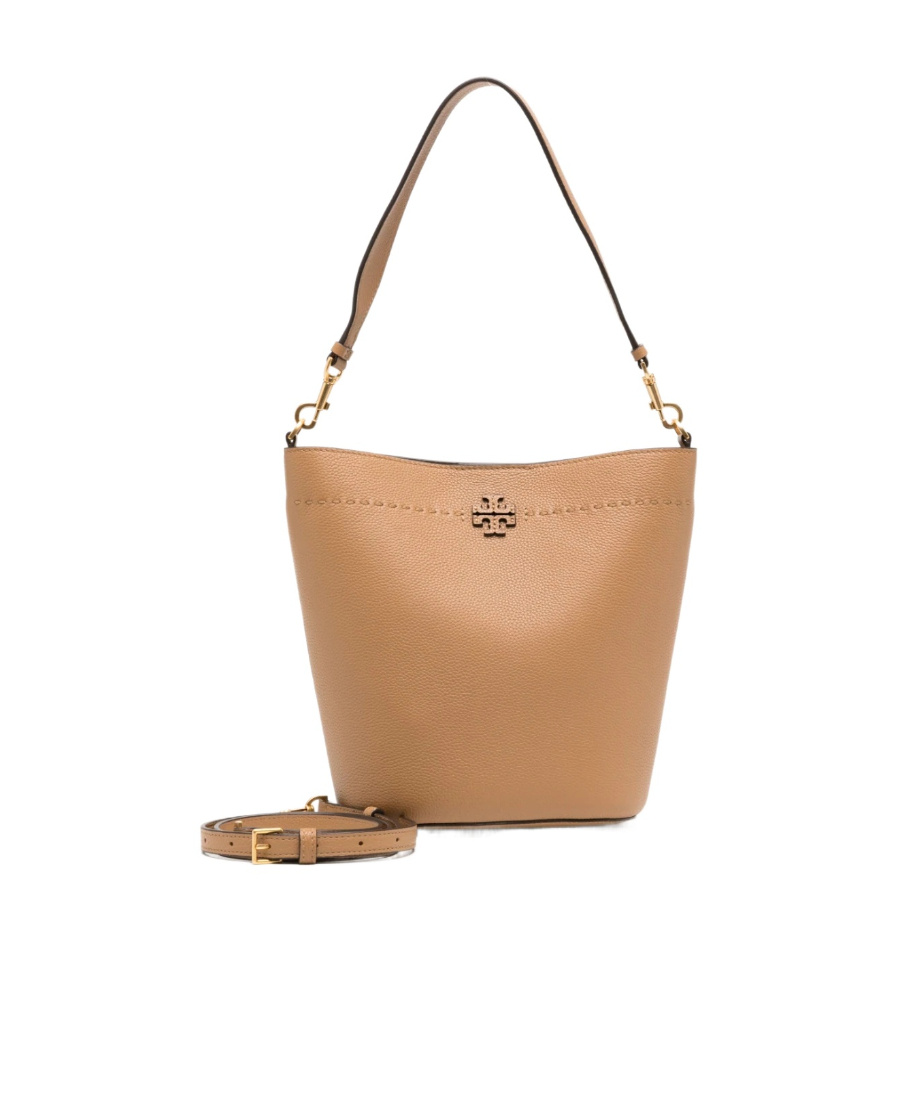 TORY BURCH LOGO-PLAQUE LEATHER BUCKET BAG
