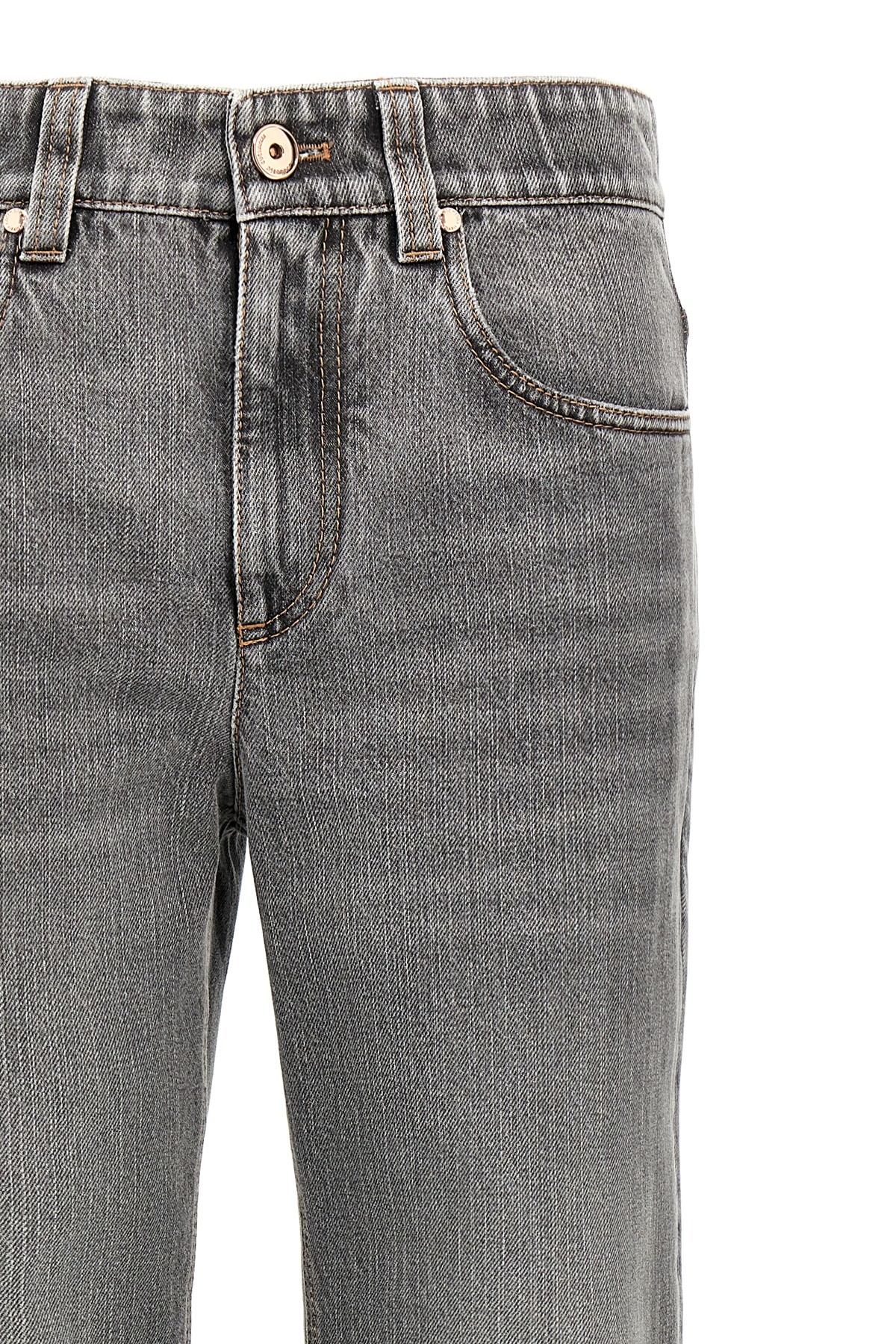 Brunello Cucinelli Looped Waistband Five Pockets Contrast Stitching In Gray