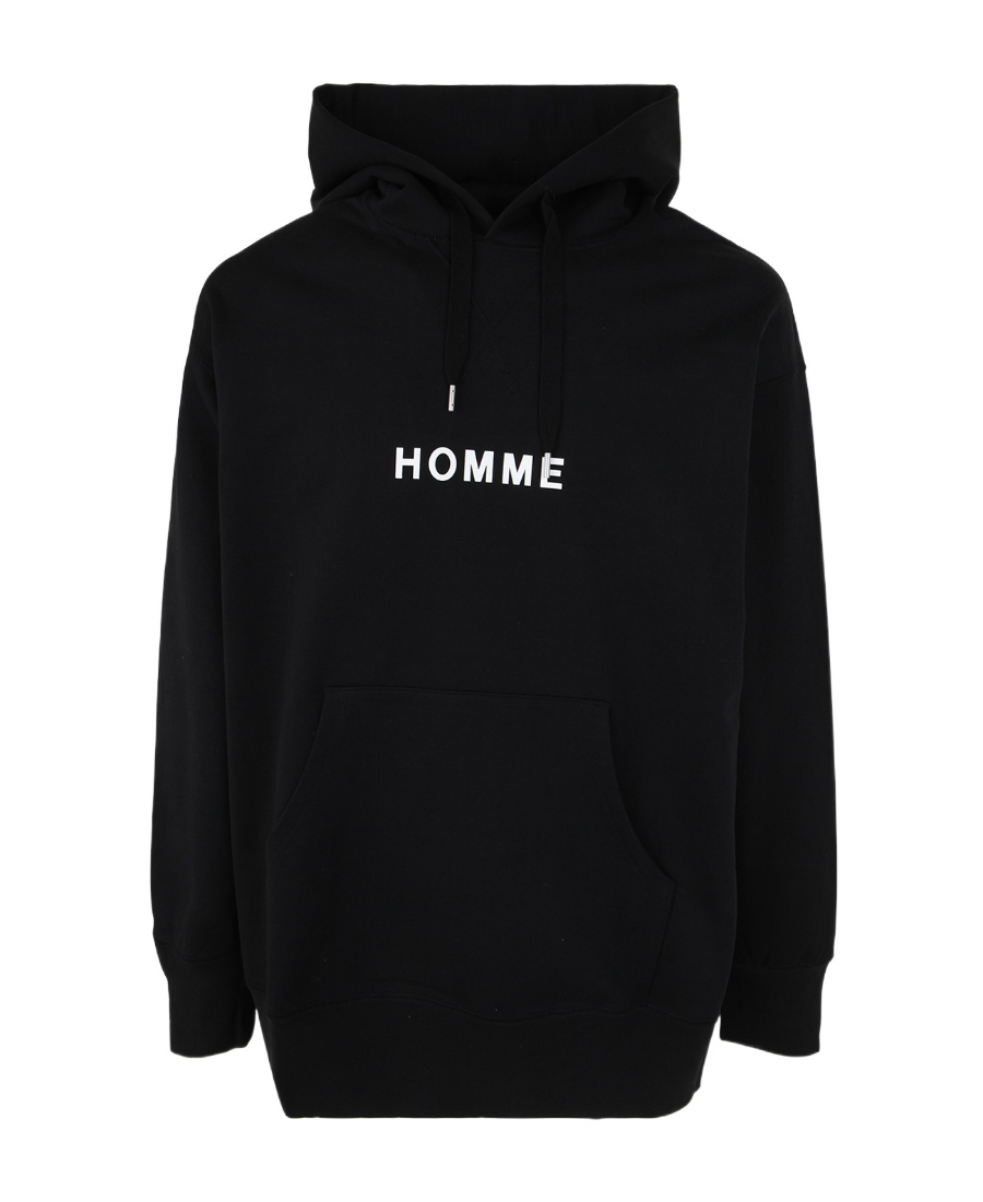 Comme Des Garçons Homme Logo Printed Drawstring Hoodie In Black