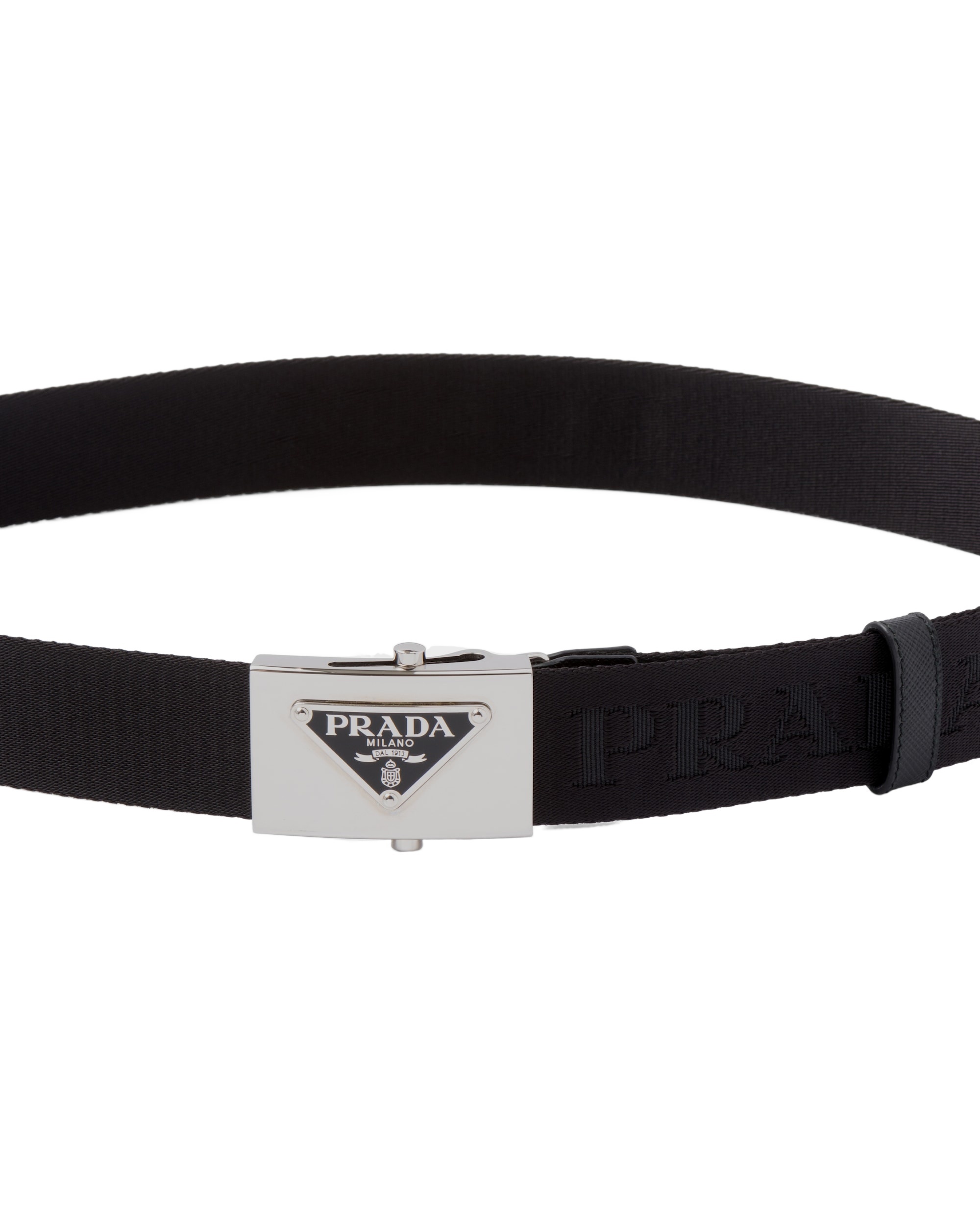 Prada Triangle Logo Buckle Belt In Black