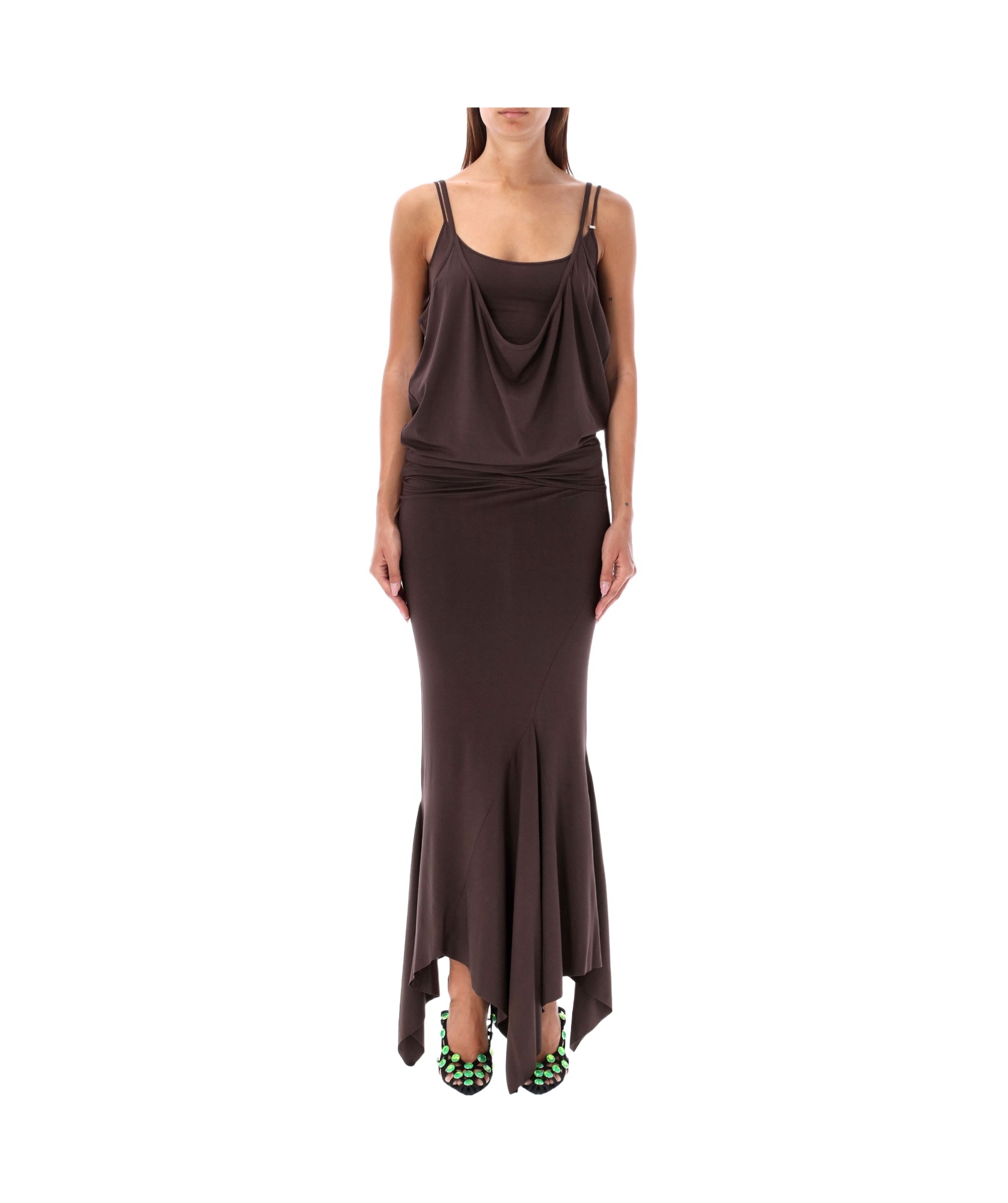 Shop Attico The Asymmetric Jersey Midi Dress In Brown