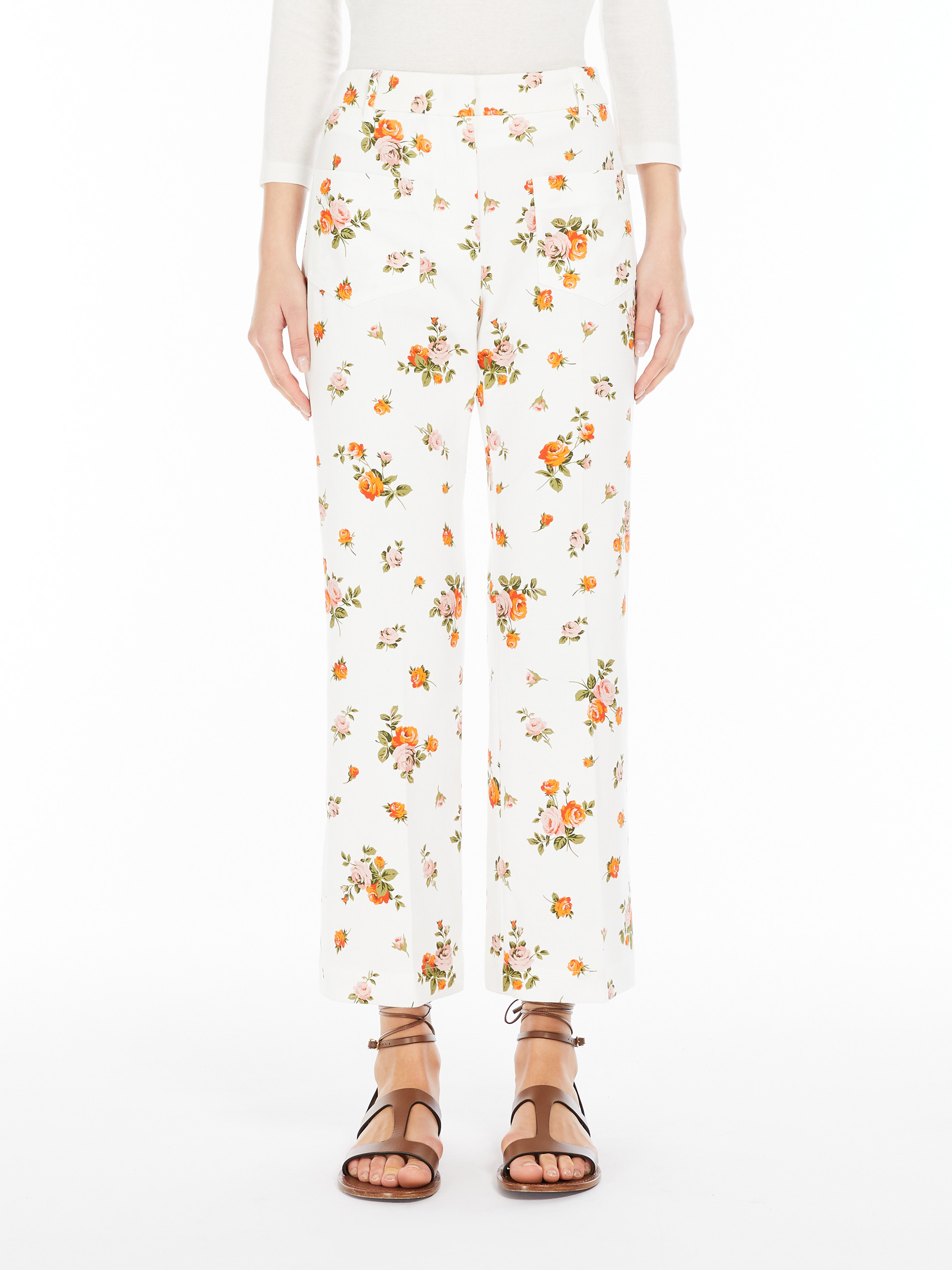 Weekend Max Mara Flared Patterned Cotton Trousers In White