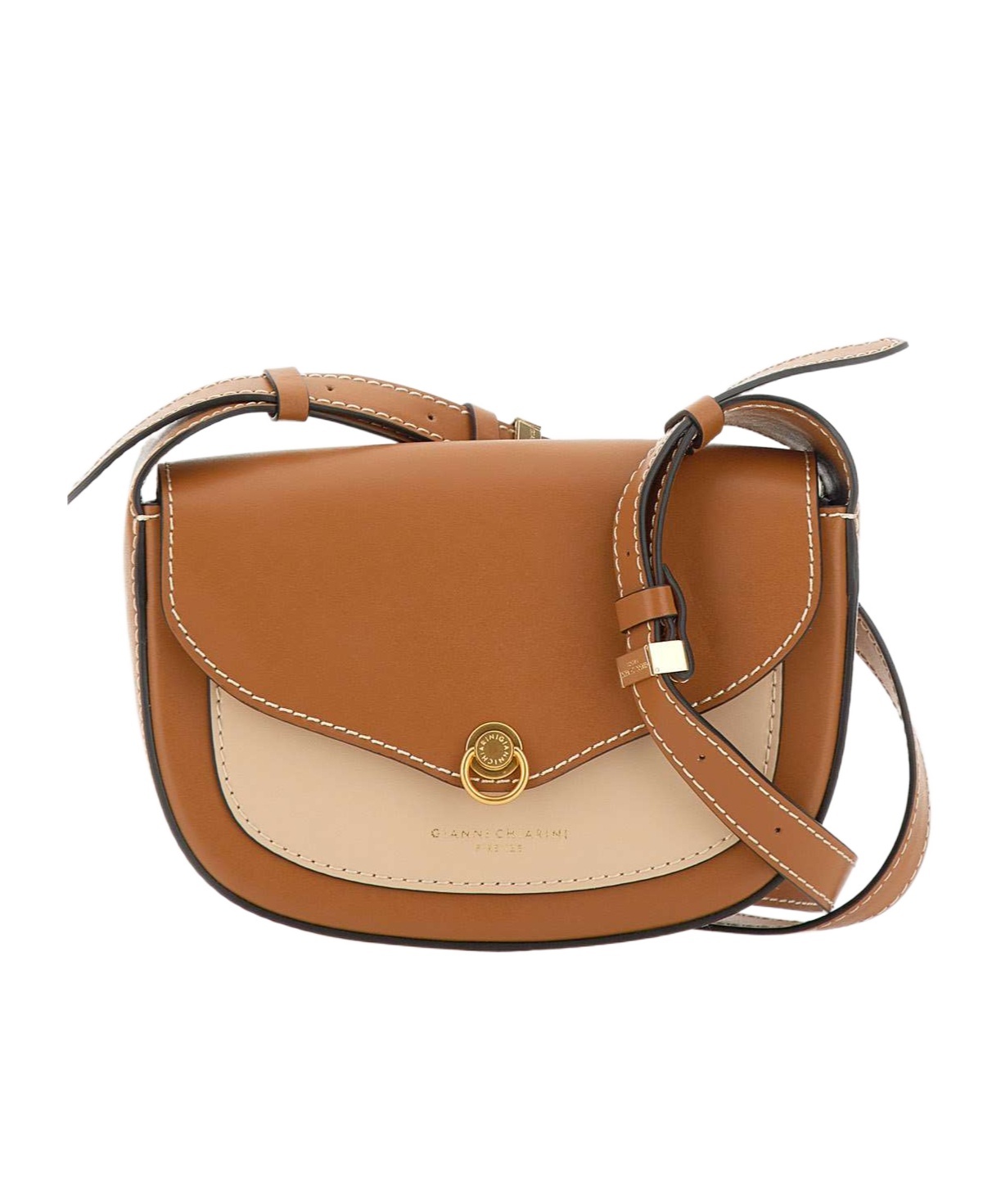 Gianni Chiarini Isa Leather Shoulder Bag With Flap In Brown