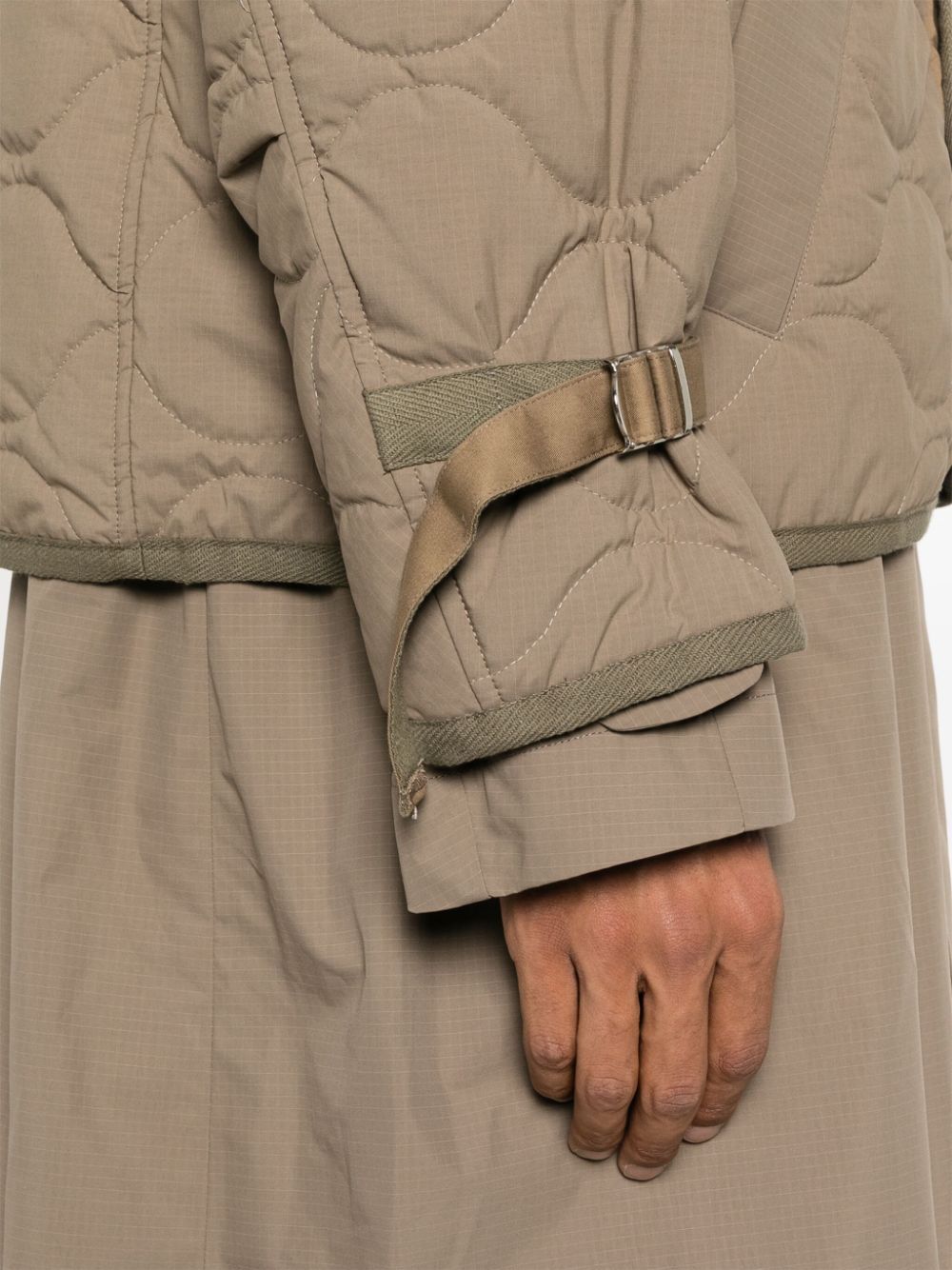 Sacai Layered Effect Quilted Coat In Brown