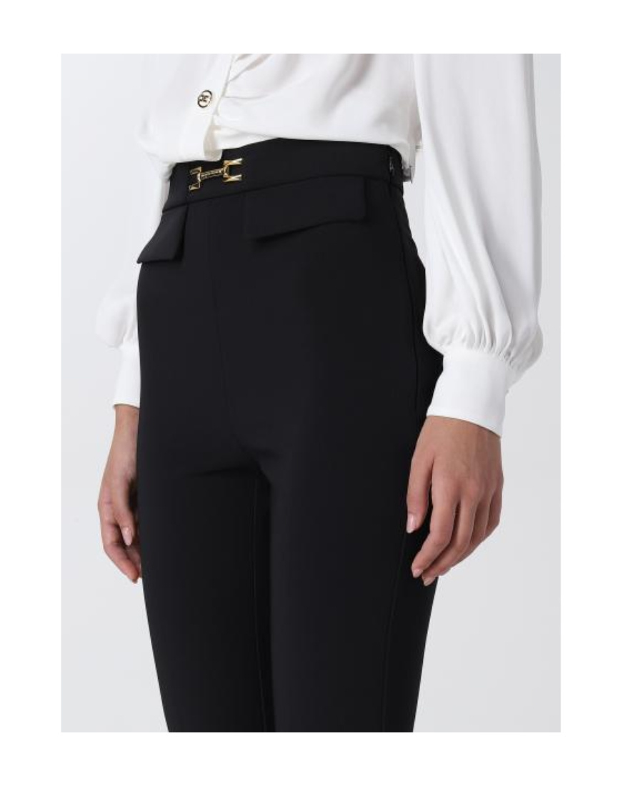 Elisabetta Franchi Slim Crepe Trousers In Black