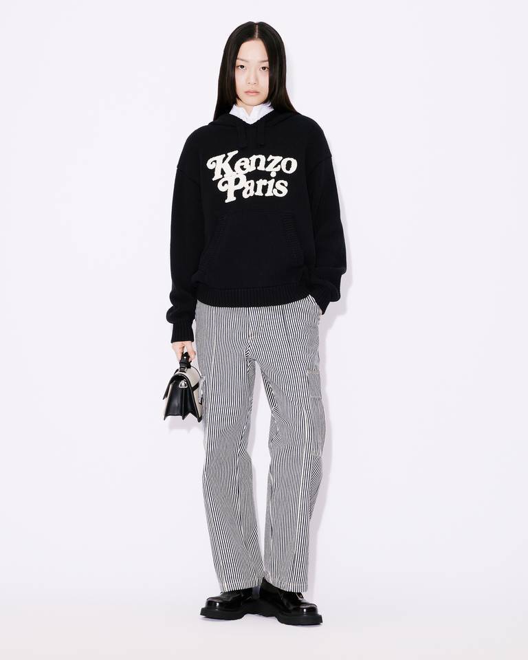 KENZO KENZO LOGO DETAILED DRAWSTRING KNIT HOODIE