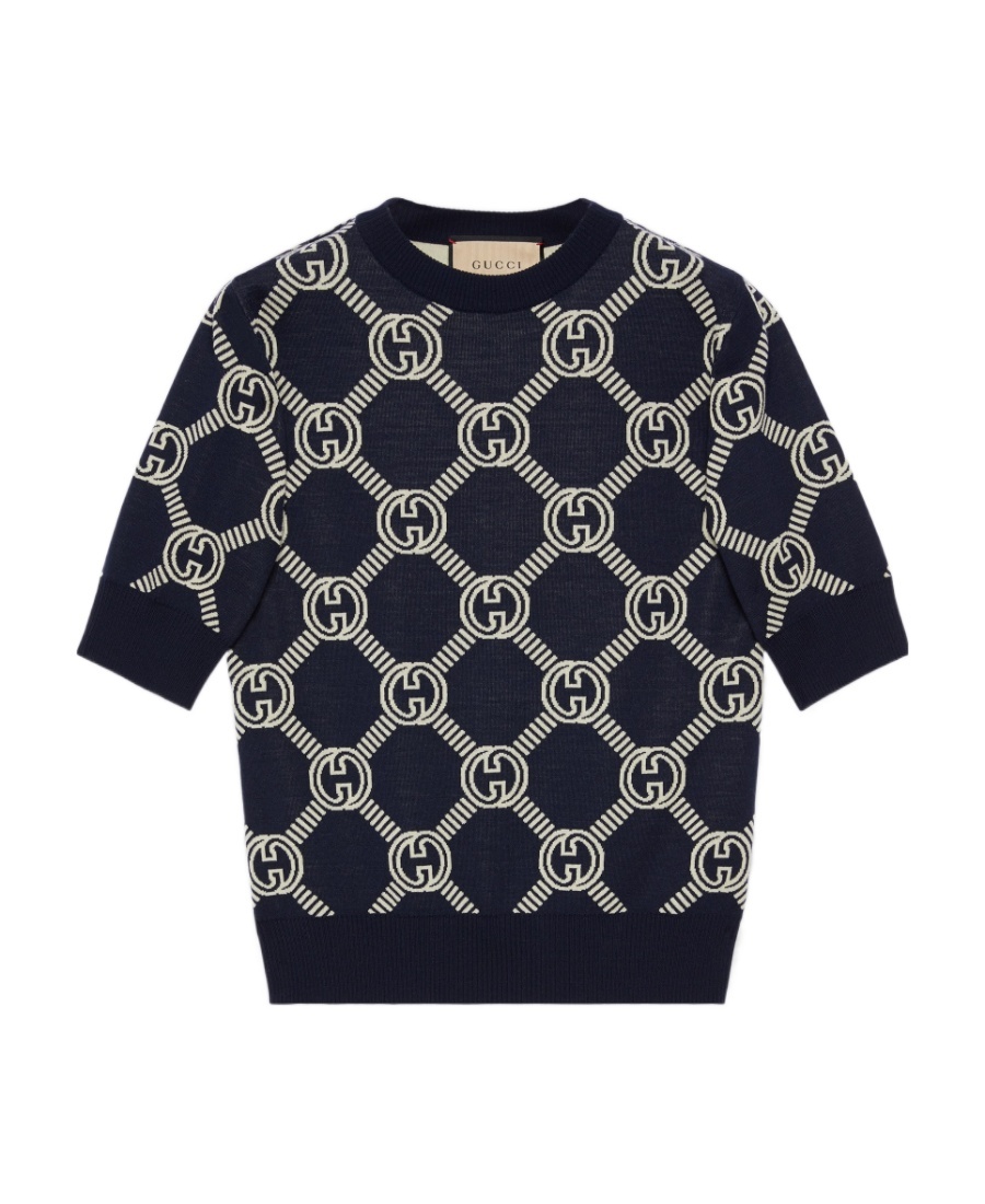Gucci Reversible Gg Wool Jacquard Top In Black