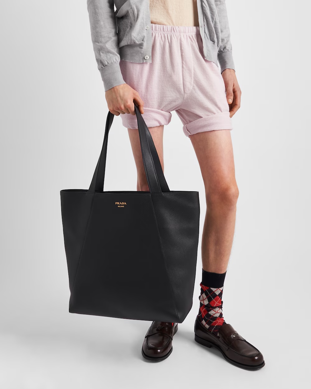 Prada Leather Tote Bag In Black
