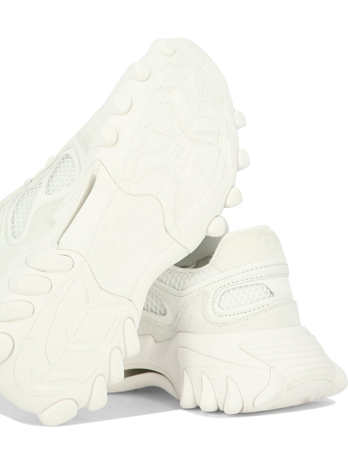Balmain B-east Leather And Mesh Sneakers In White
