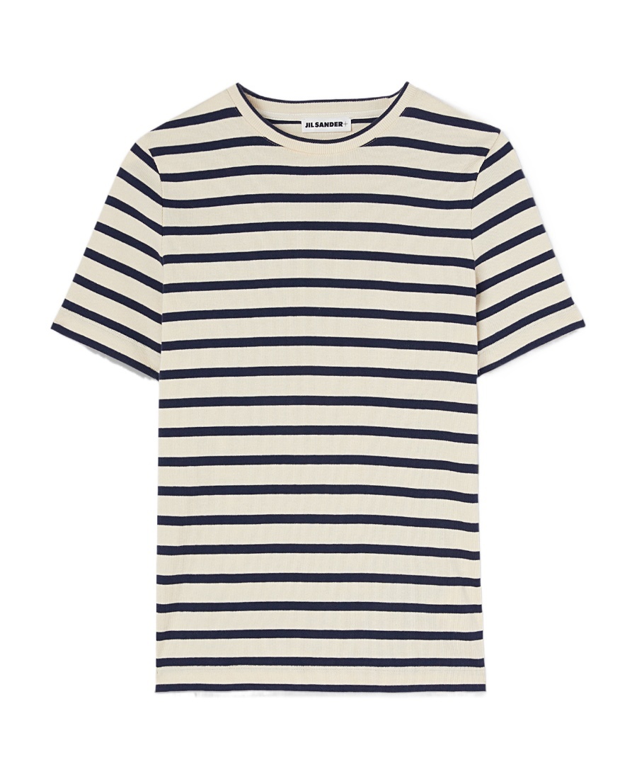 Jil Sander Black And White Striped Short Sleeve T-shirt In Black