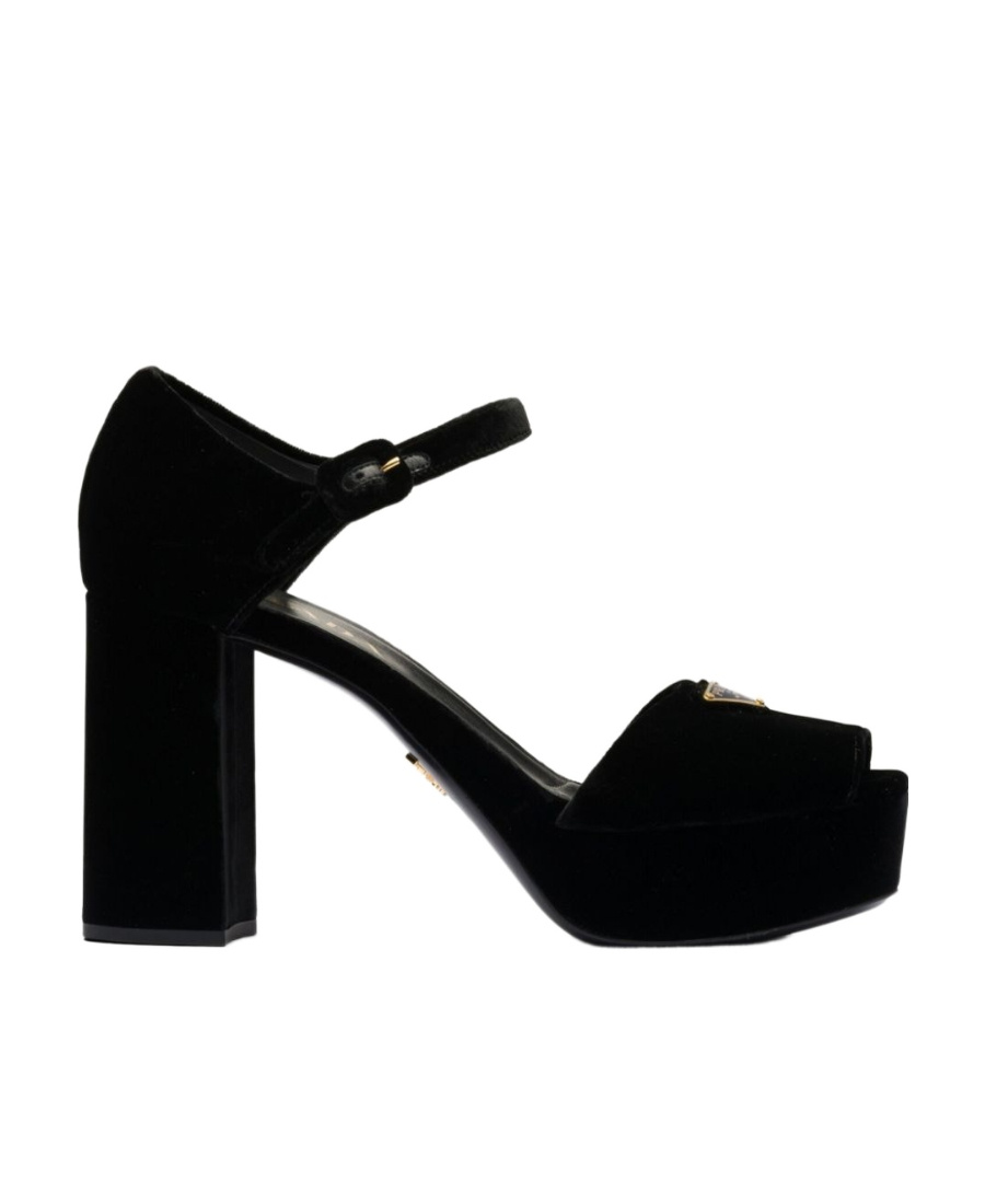 Prada 95mm Velvet Platform Sandals In Black