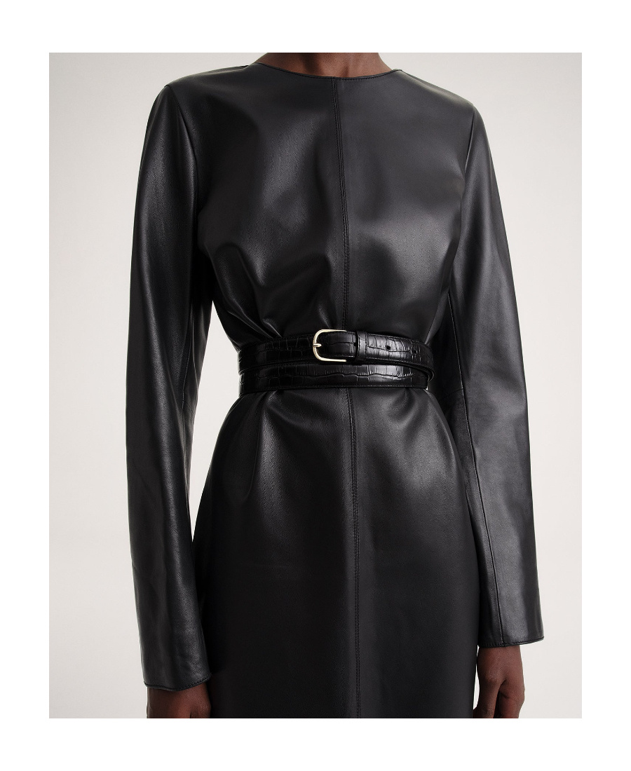 Totême Crocodile-effect Wrap Leather Belt In Black