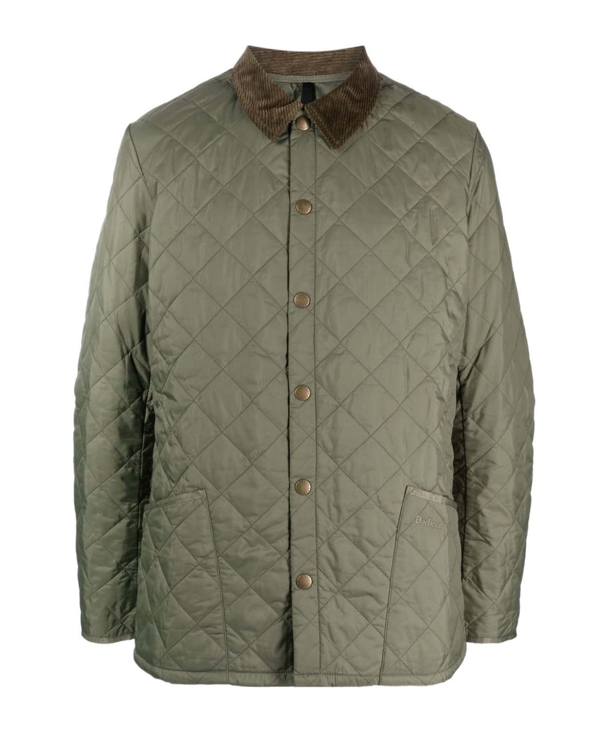 Shop Barbour Corduroy-collar Diamond-quilted Jacket In Green