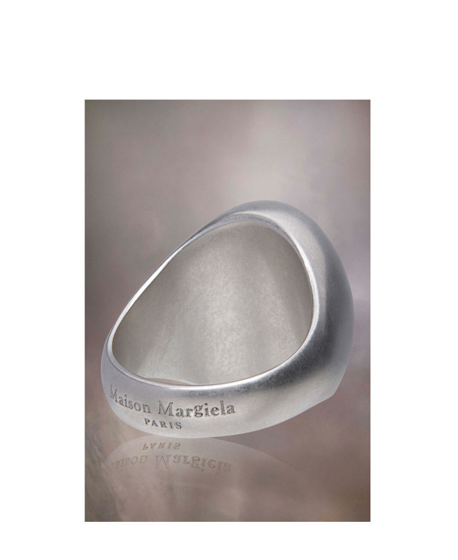 Maison Margiela Logo-engraved Brushed Finish Signet Ring In Gray