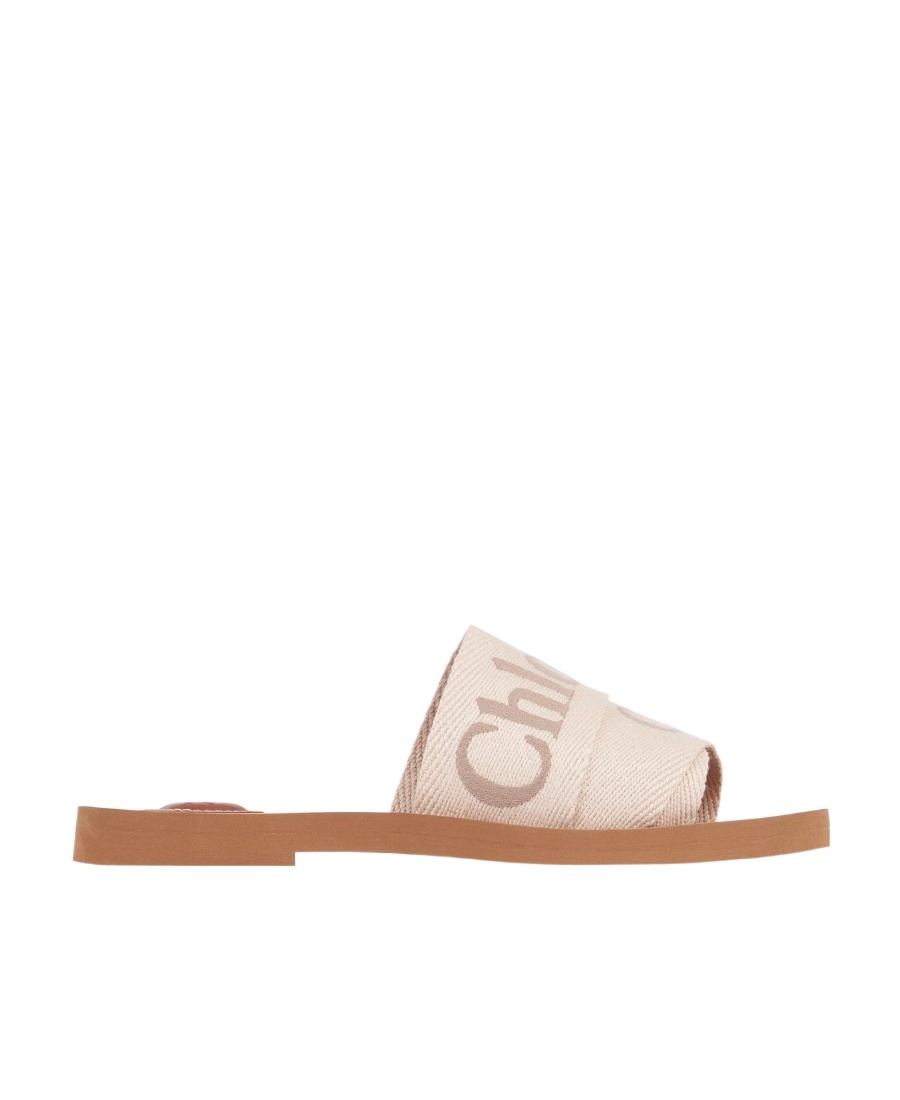 Chloé Woody Canvas And Leather Flat Sandals In Brown