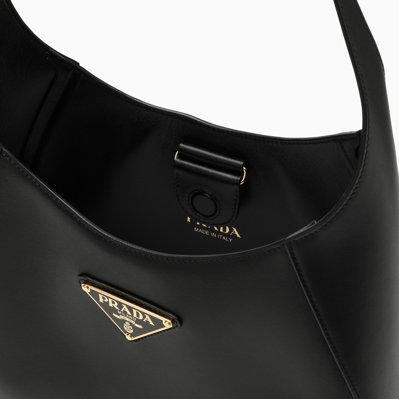 Prada Leather Shoulder Bag With Triangle Logo In Black