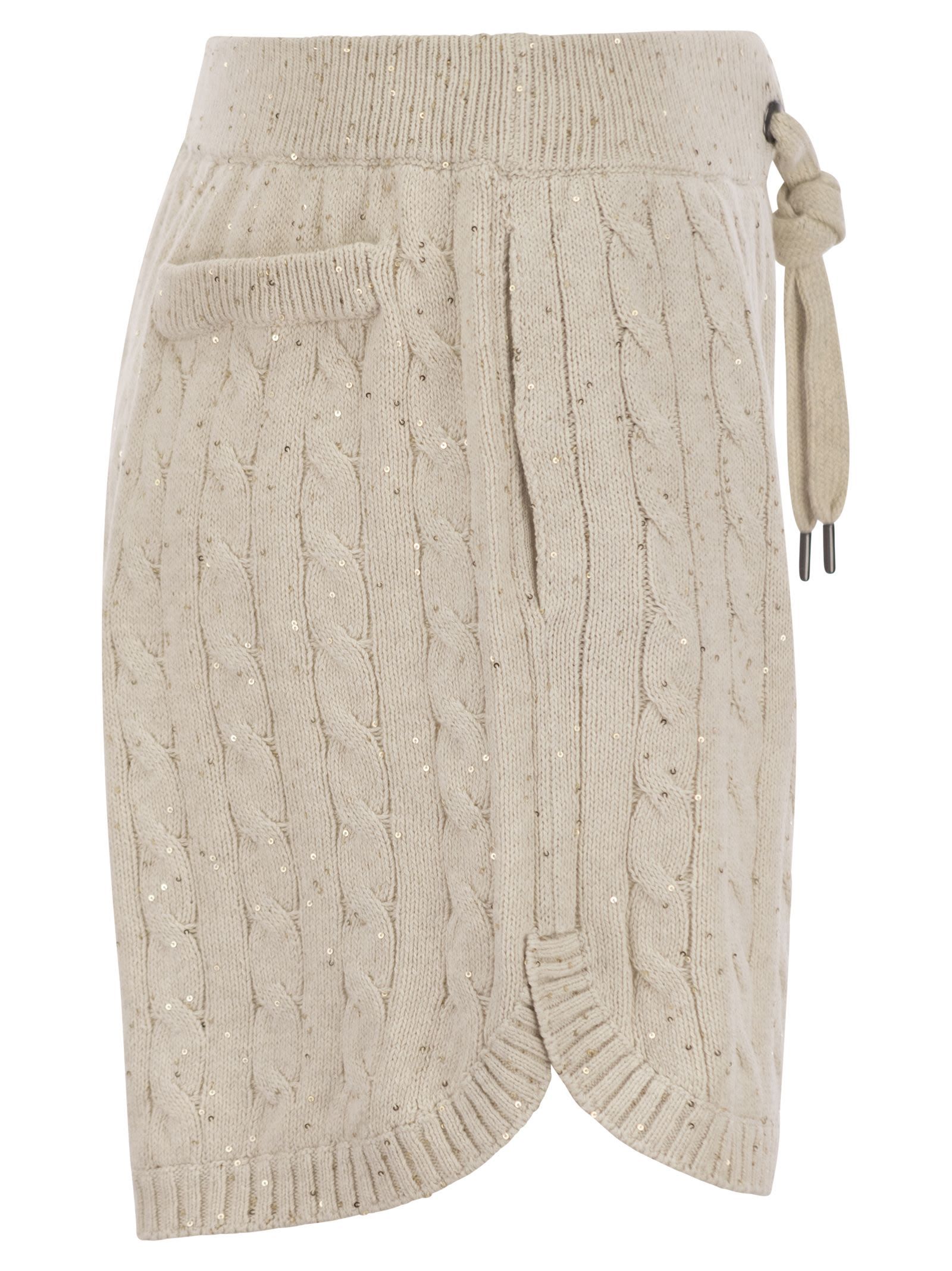 Brunello Cucinelli Women's Cotton Knit Shorts With Sequins In Nude
