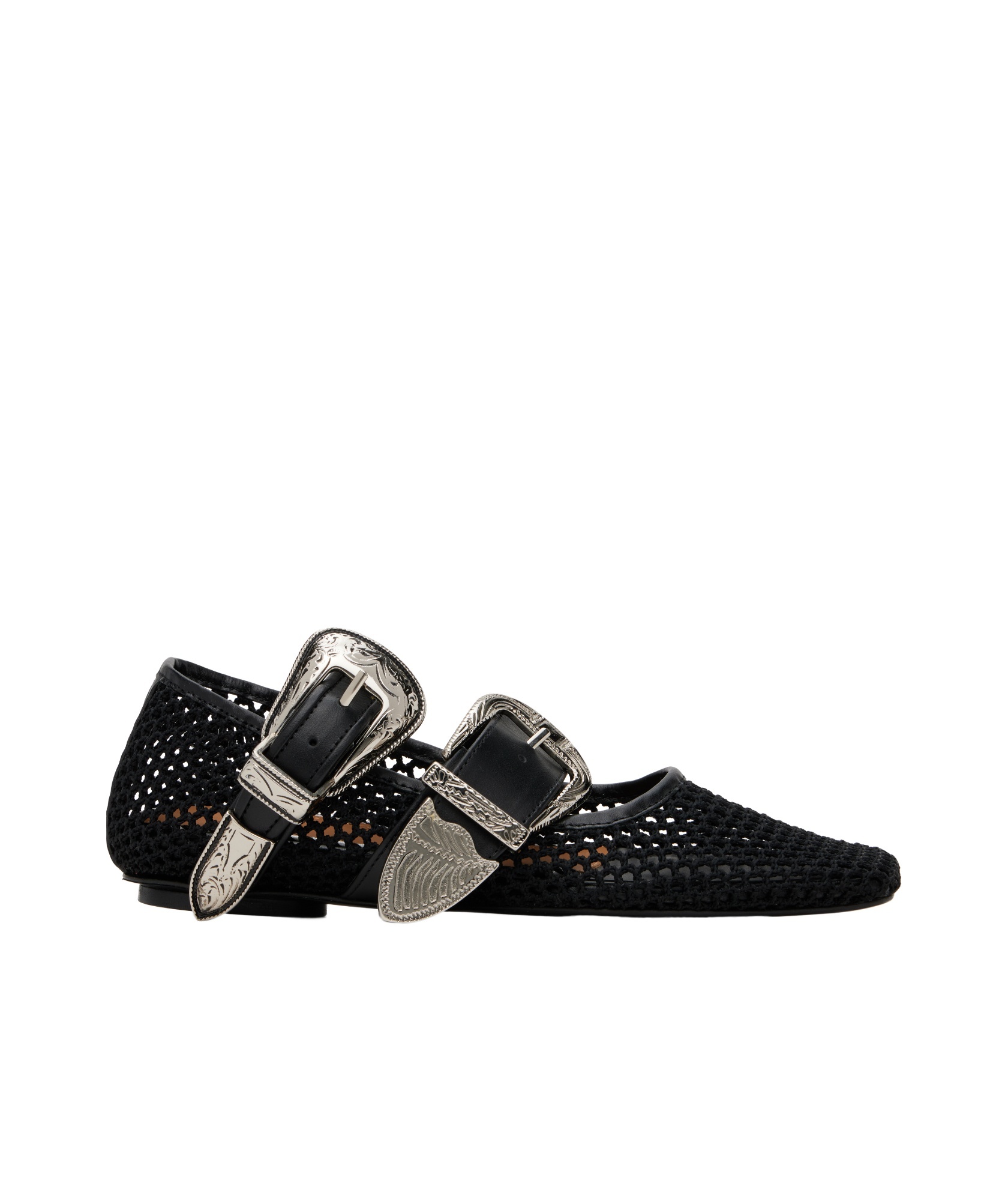 Shop Toga Crochet Mesh Ballet Flats In Black