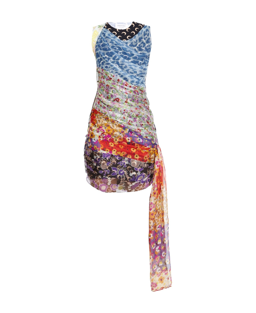 Marine Serre Regenerated Silk Scarves Draped Dress In Multicolor