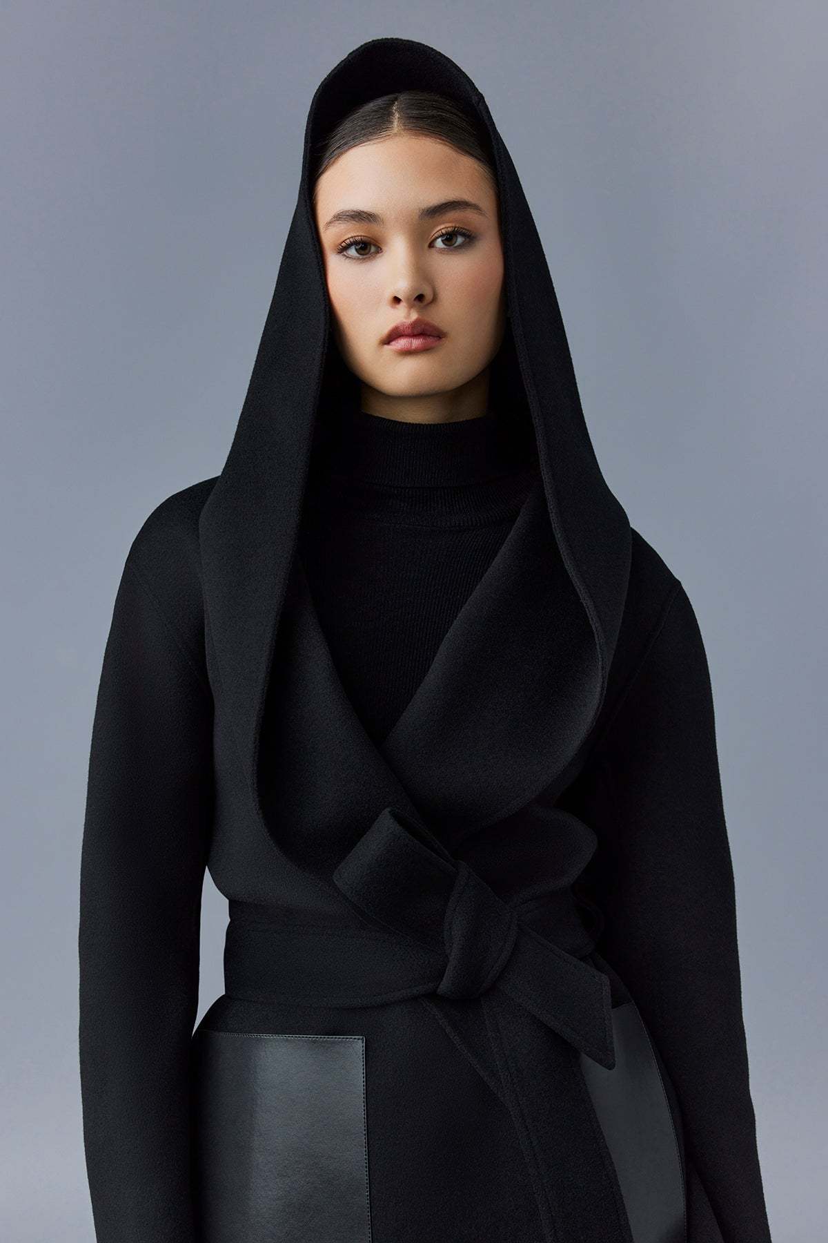 Mackage Leather-pockets Wool Hooded Coat In Black