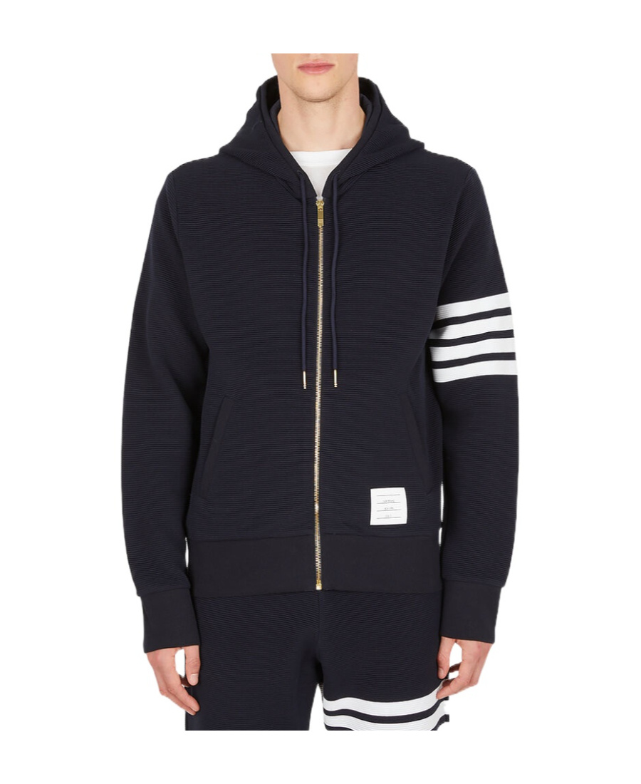 Thom Browne 4-bar Zip-up Hooded Sweatshirt In Blue
