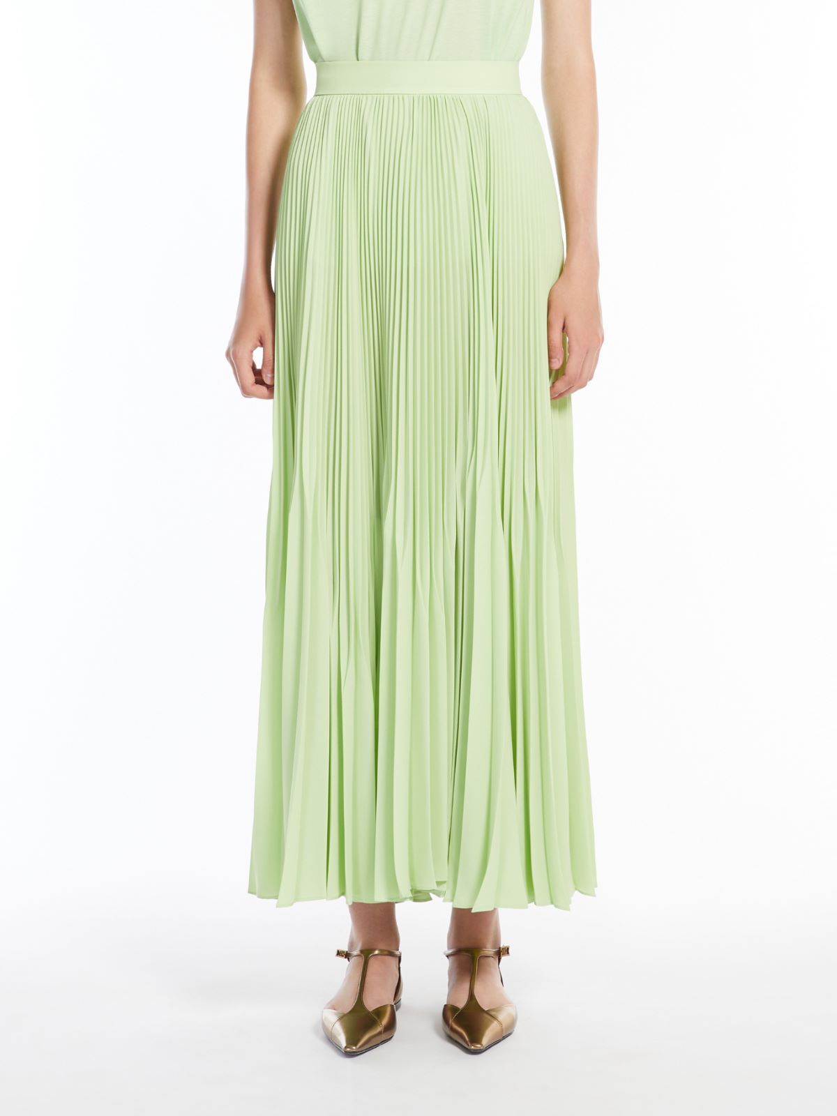 Max Mara Pleated Sable Georgette Skirt In Lime Green