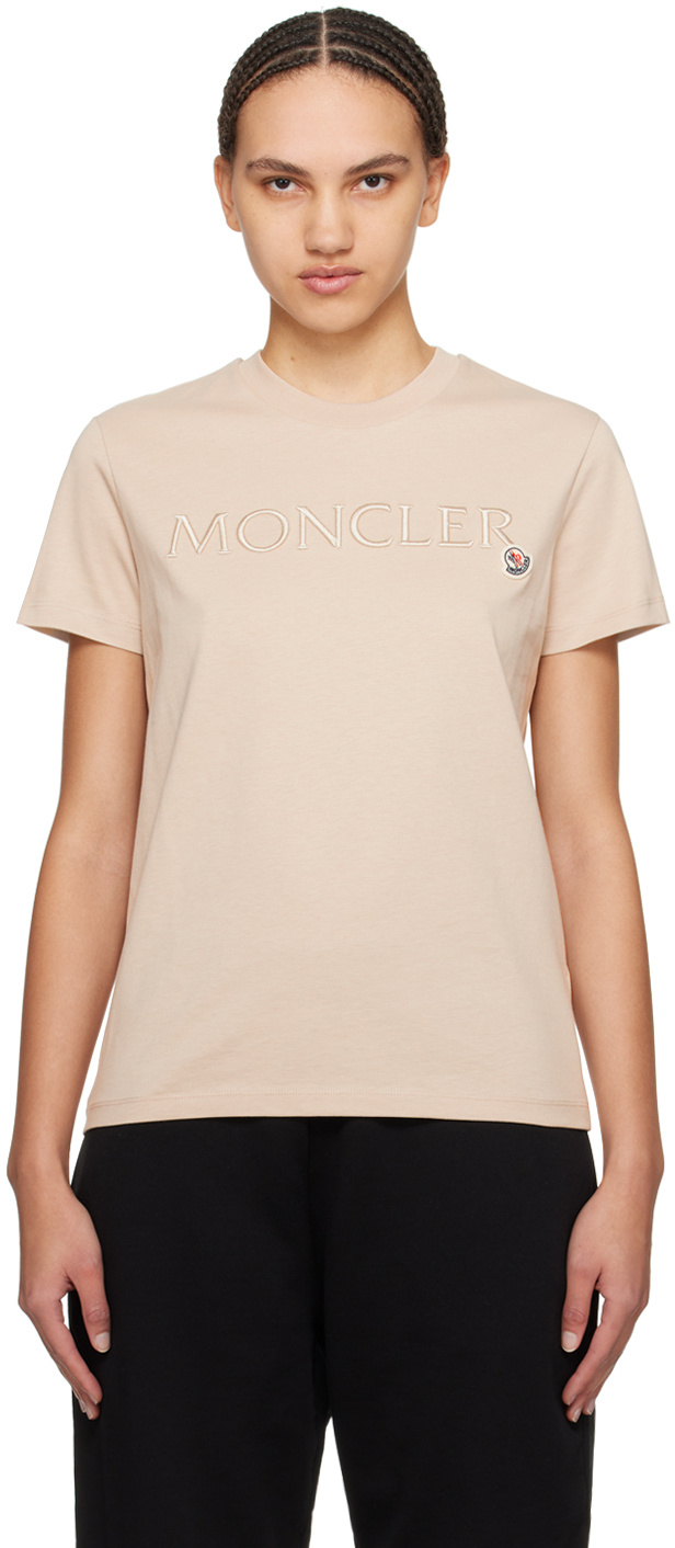 Moncler Logo Embroidered Crewneck T-shirt In Gold