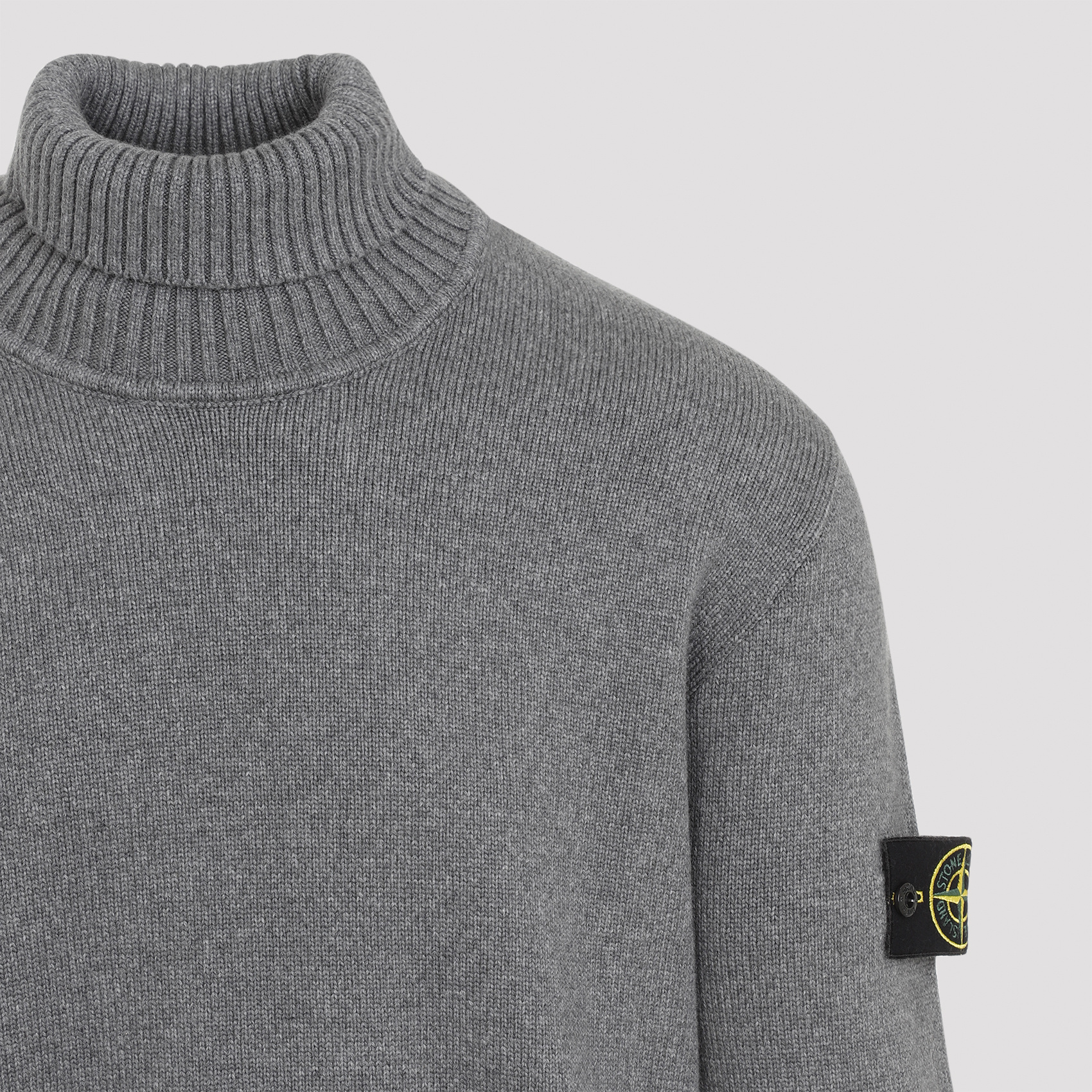 Stone Island Compass-patch Grey Wool Knitwear Jumper In Gray