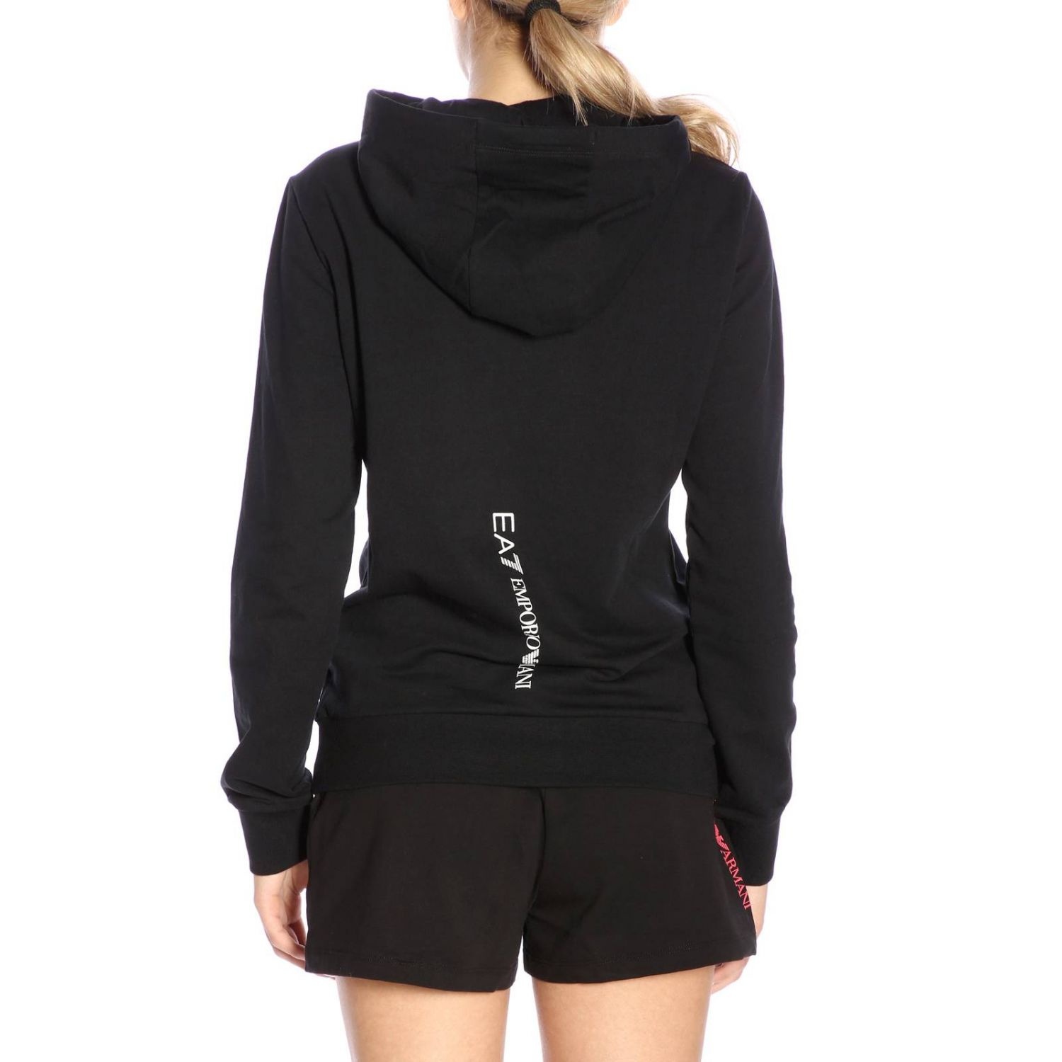 Ea7 Logo Hooded Sweater In Black