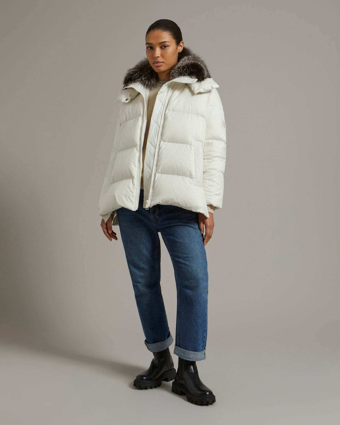 Yves Salomon A-shaped Waterproof Down Jacket In White