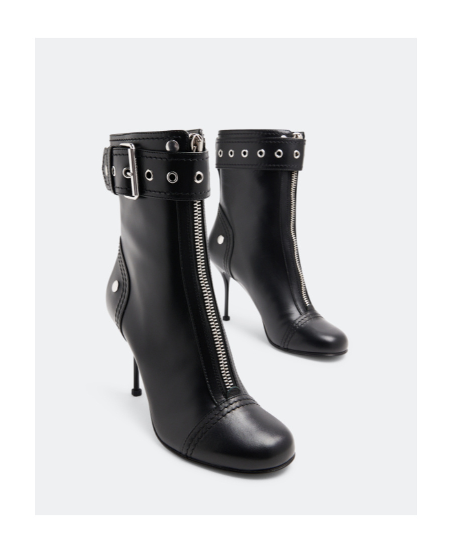 Alexander Mcqueen Heeled Biker Boots In Black